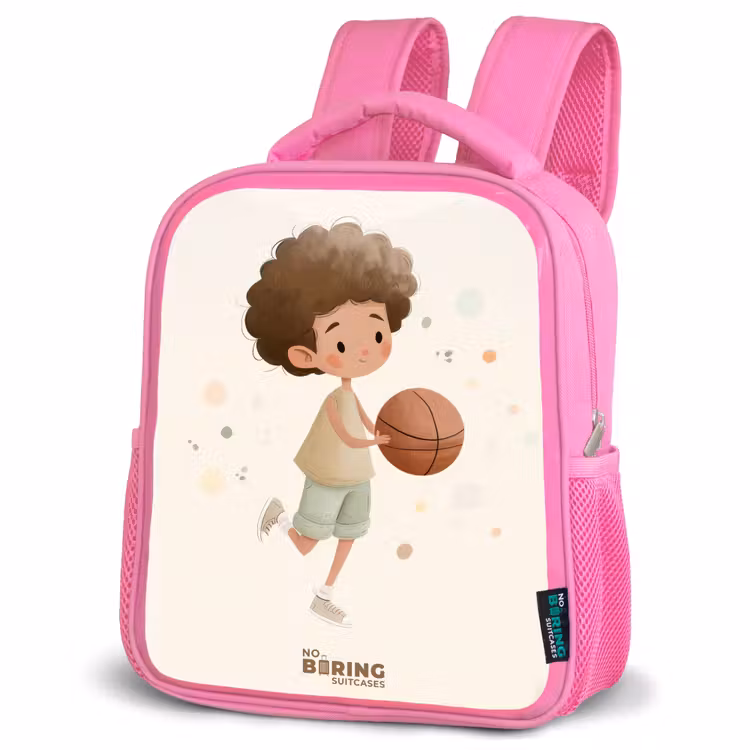Kinderrugzak - Roze - Jongen met een basketbal in beige kleuren — 6