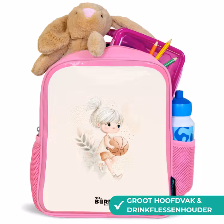 Kinderrugzak - Roze - Meisje met een basketbal in neutrale kleuren. — 2
