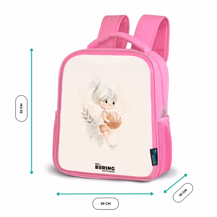 Kinderrugzak - Roze - Meisje met een basketbal in neutrale kleuren. — 3