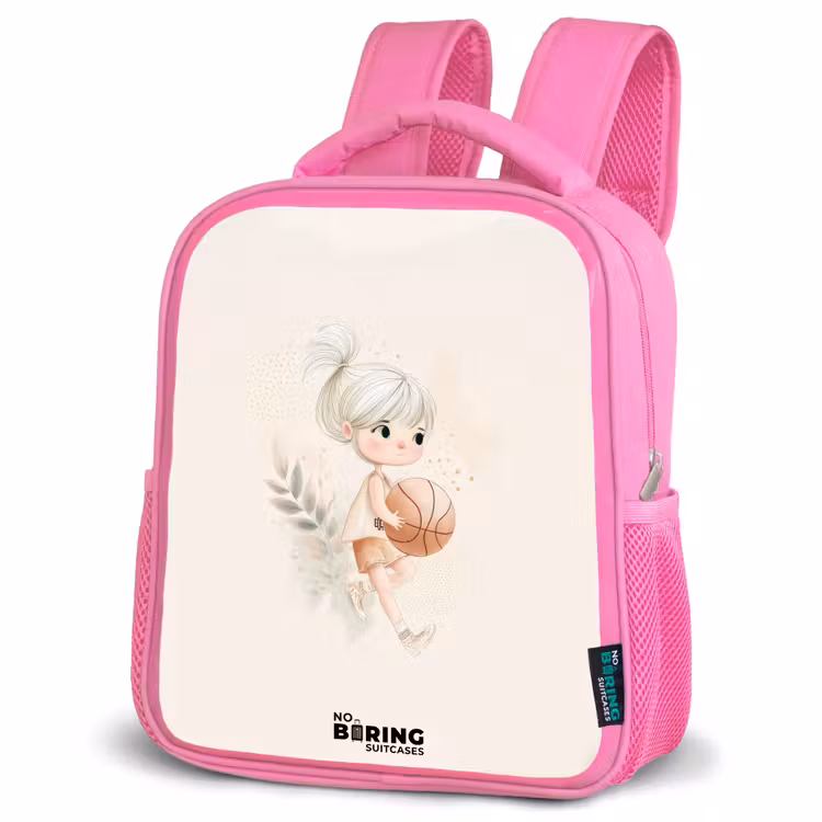 Kinderrugzak - Roze - Meisje met een basketbal in neutrale kleuren. — 6