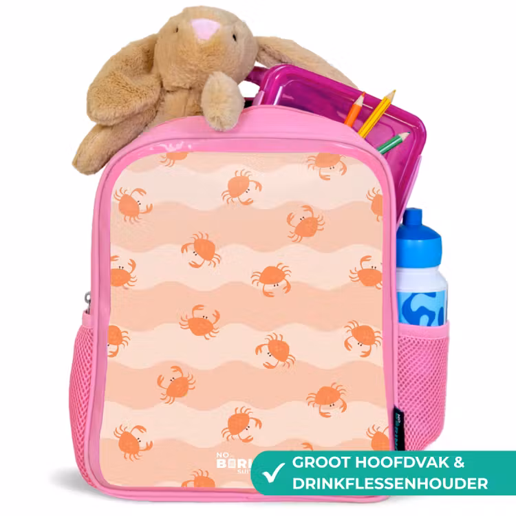Kinderrugzak - Roze - Oranje krabben op golvende achtergrond — 2