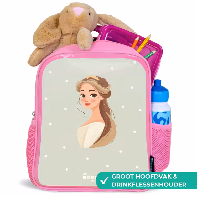 Kinderrugzak - Roze - Prinses met tiara op groene stippenachtergrond — 2
