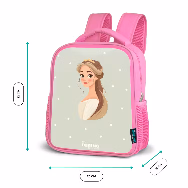 Kinderrugzak - Roze - Prinses met tiara op groene stippenachtergrond — 3