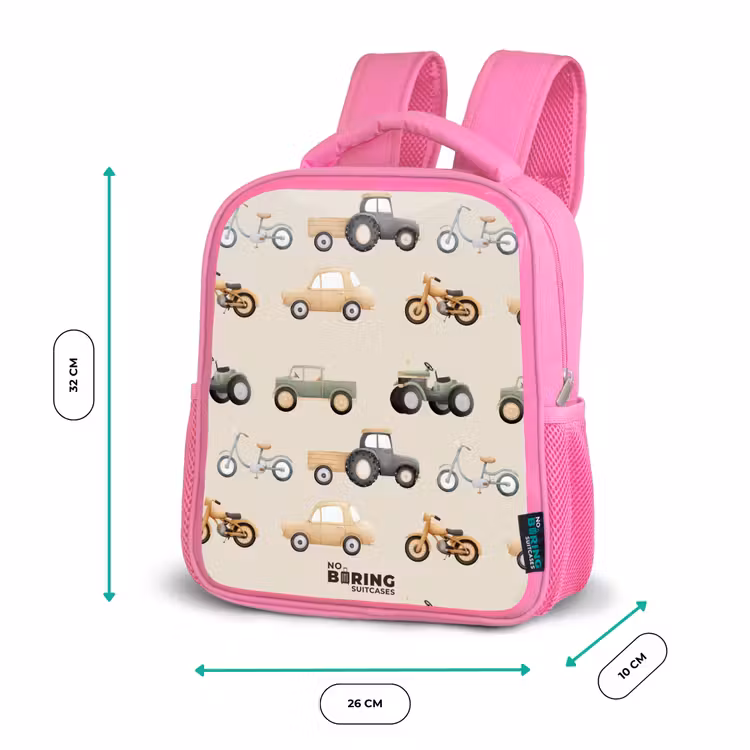 Kinderrugzak - Roze - Retro voertuigen patroon — 3