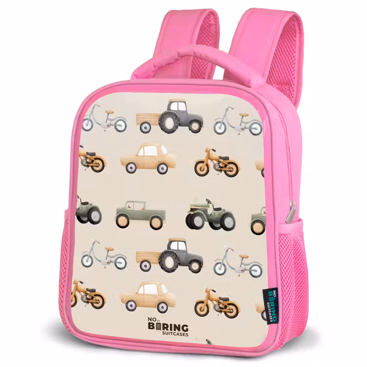 Kinderrugzak - Roze - Retro voertuigen patroon — 6