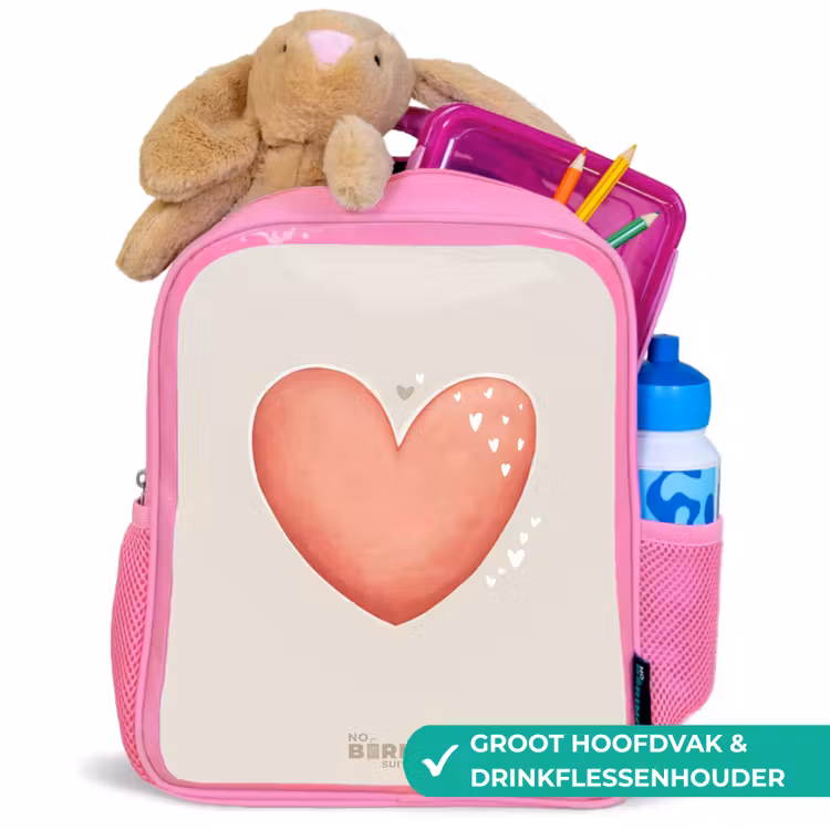 Kinderrugzak - Roze - Rood hart op een beige achtergrond — 2