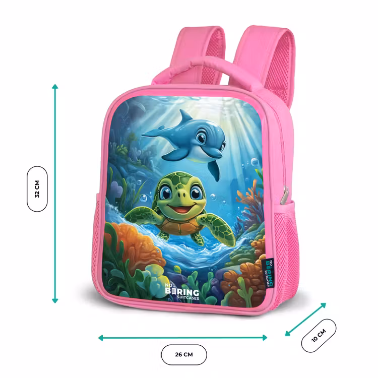 Kinderrugzak - Roze - Schildpad en dolfijn in blauwe oceaan — 3