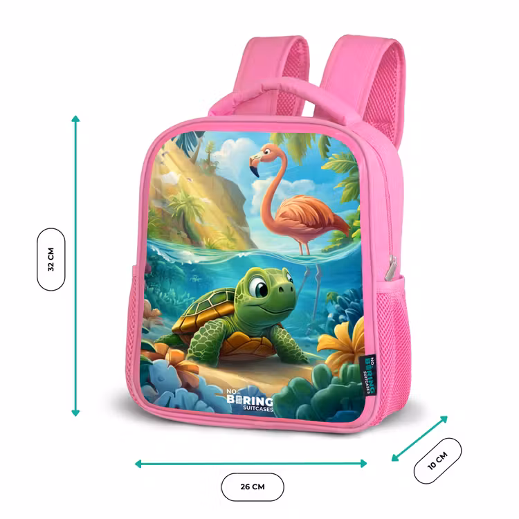 Kinderrugzak - Roze - Schildpad in tropisch water met flamingo — 3