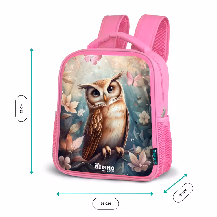 Kinderrugzak - Roze - Uil met vlinders in mystiek bos — 3