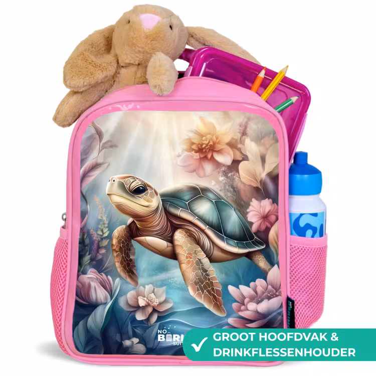 Kinderrugzak - Roze - Zeeschildpad tussen bloemen onder water — 2