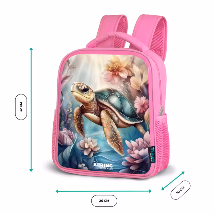 Kinderrugzak - Roze - Zeeschildpad tussen bloemen onder water — 3