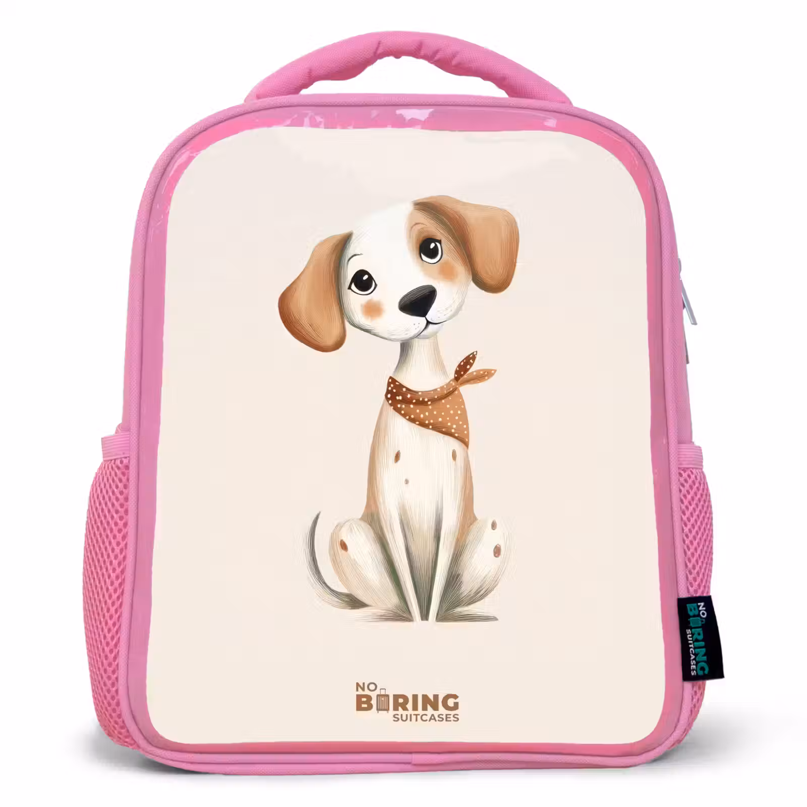 Kinderrugzak - Roze - Bruin gevlekte pup op een beige achtergrond — 1