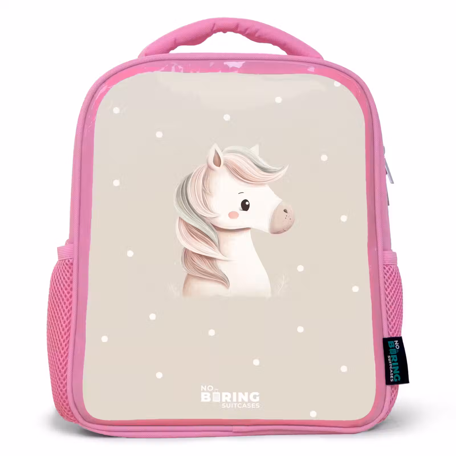 Kinderrugzak - Roze - Pony omringd door stippen in beige kleuren — 1