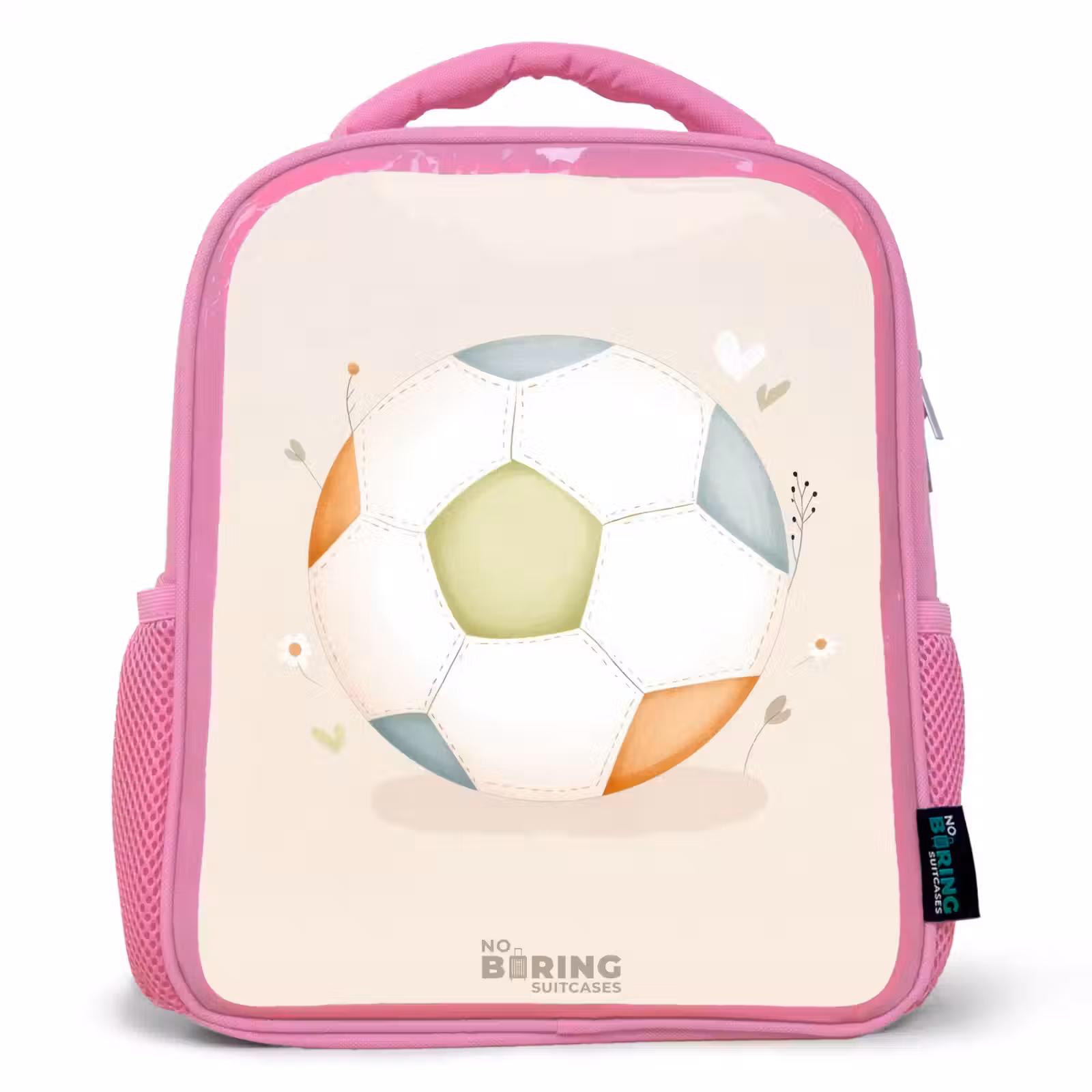 Kinderrugzak - Roze - Voetbal in beige pastel kleuren — 1