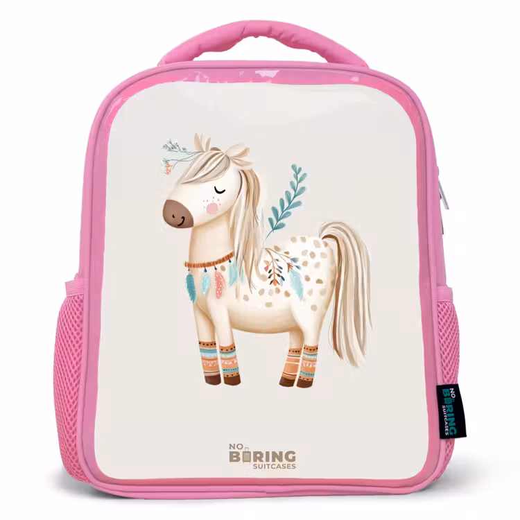 Kinderrugzak - Roze - Bohemian paard in beige tinten — 1