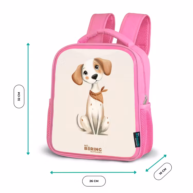 Kinderrugzak - Roze - Bruin gevlekte pup op een beige achtergrond — 3