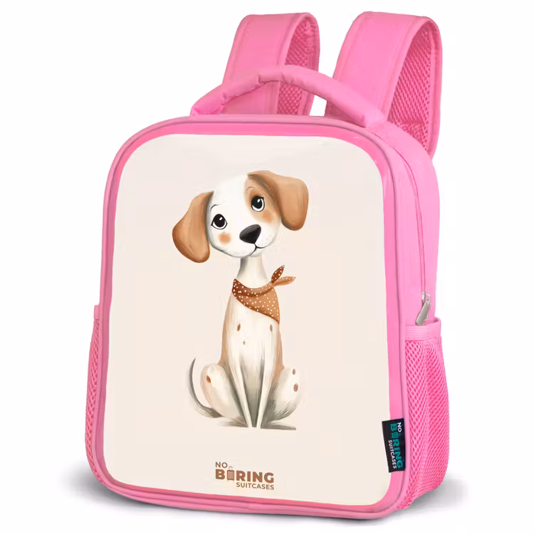 Kinderrugzak - Roze - Bruin gevlekte pup op een beige achtergrond — 6