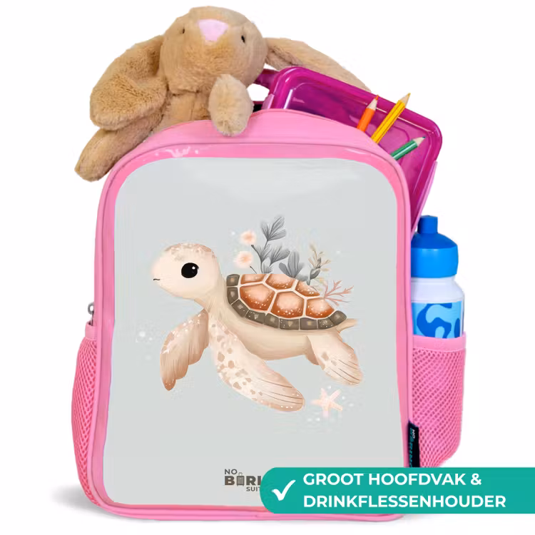 Kinderrugzak - Roze - Bruine zeeschildpad in pastel onderwaterwereld — 2