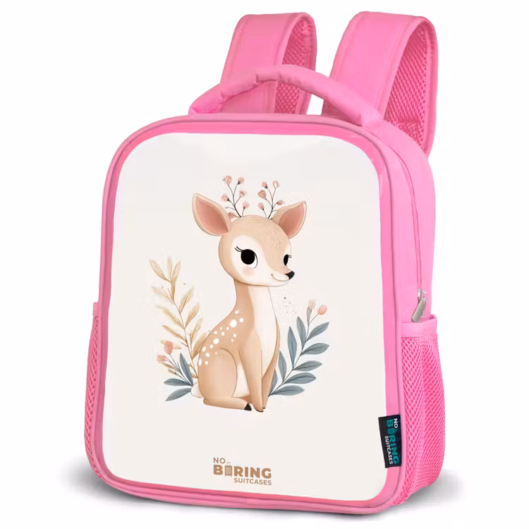 Kinderrugzak - Roze - Hertje omringd door planten in beige tinten — 6