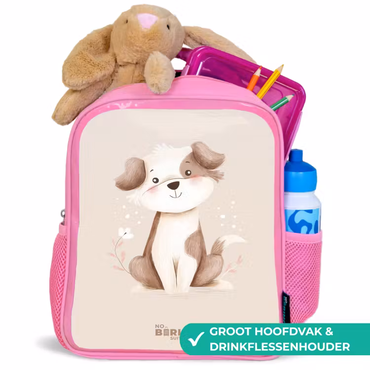 Kinderrugzak - Roze - Hond in de kleuren bruin en beige — 2