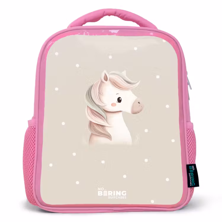 Kinderrugzak - Roze - Pony omringd door stippen in beige kleuren — 1