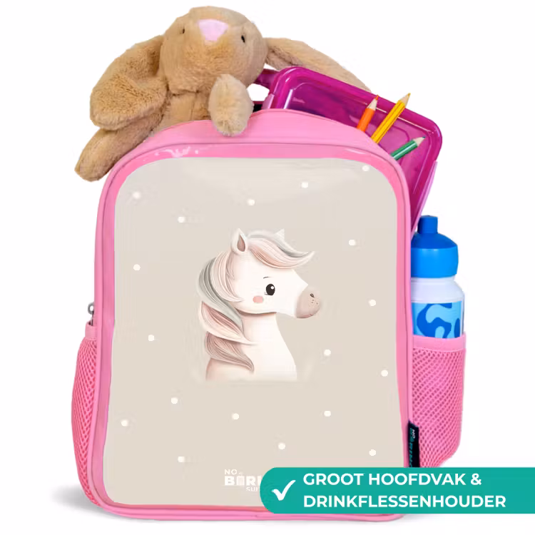 Kinderrugzak - Roze - Pony omringd door stippen in beige kleuren — 2