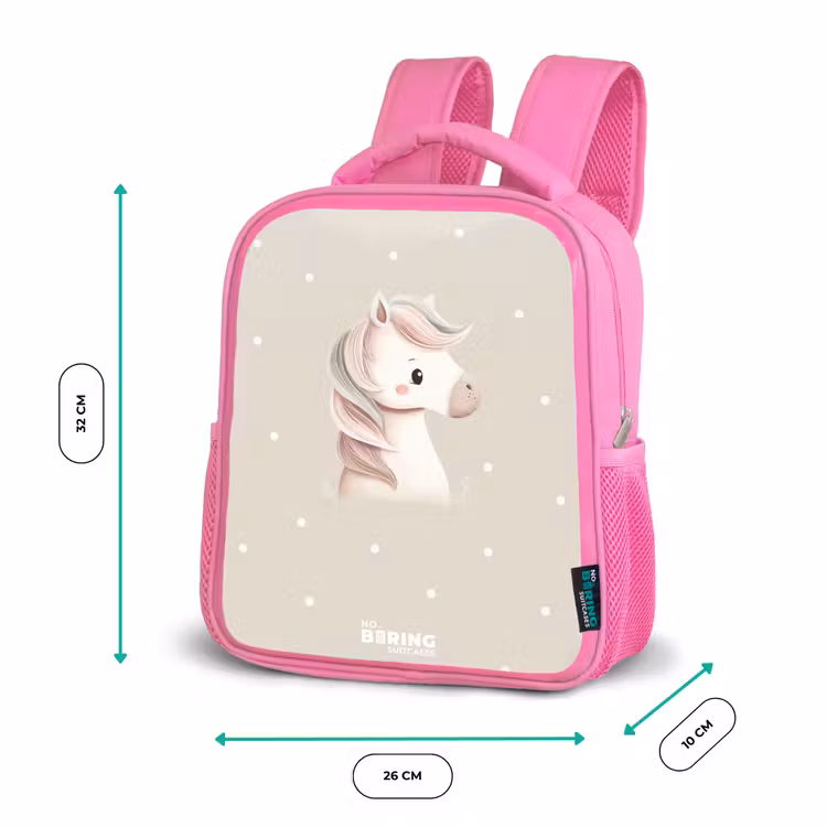 Kinderrugzak - Roze - Pony omringd door stippen in beige kleuren — 3