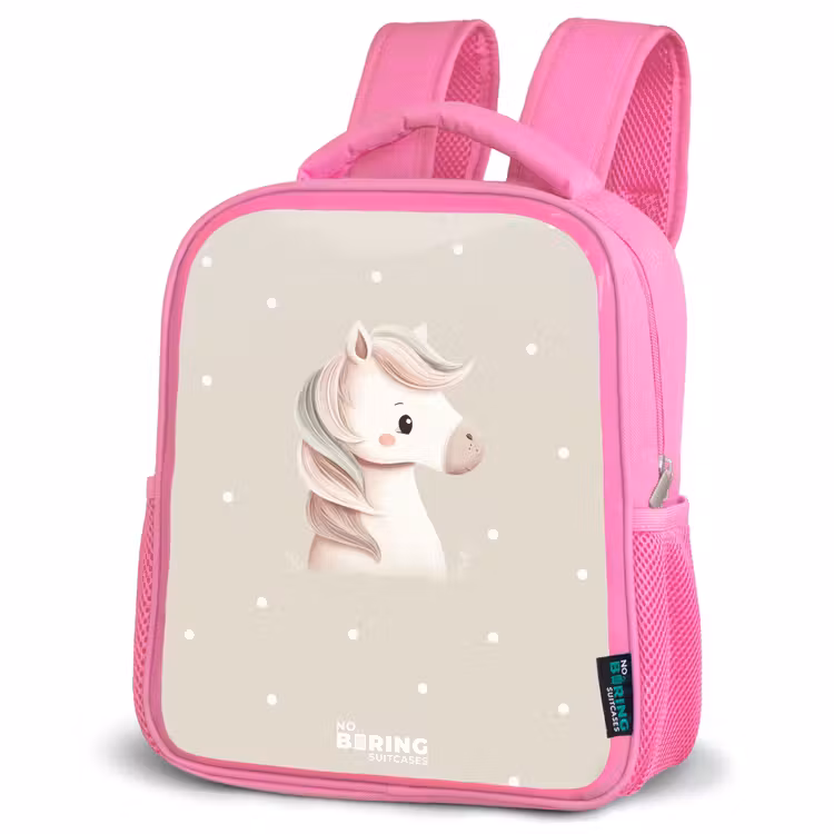 Kinderrugzak - Roze - Pony omringd door stippen in beige kleuren — 6