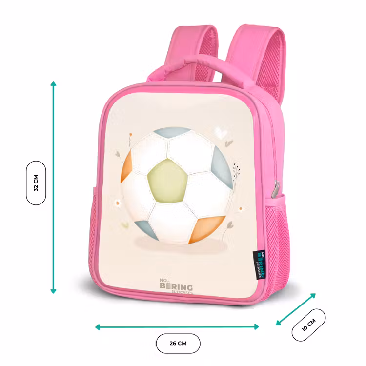 Kinderrugzak - Roze - Voetbal in beige pastel kleuren — 3