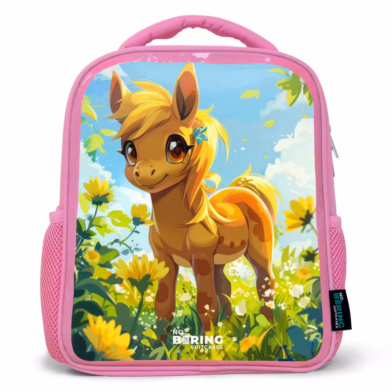 Kinderrugzak - Roze - Bruine pony tussen gele bloemen — 1