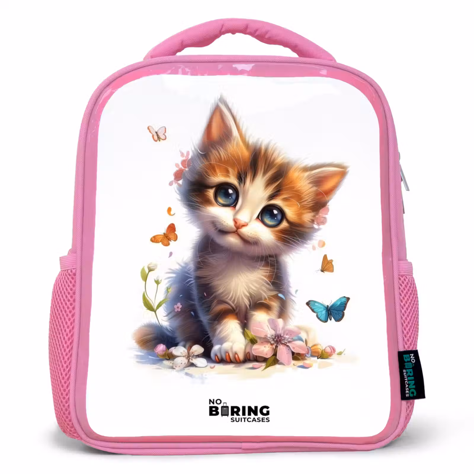 Kinderrugzak - Roze - Portret van een kitten omringd door vlinders — 1
