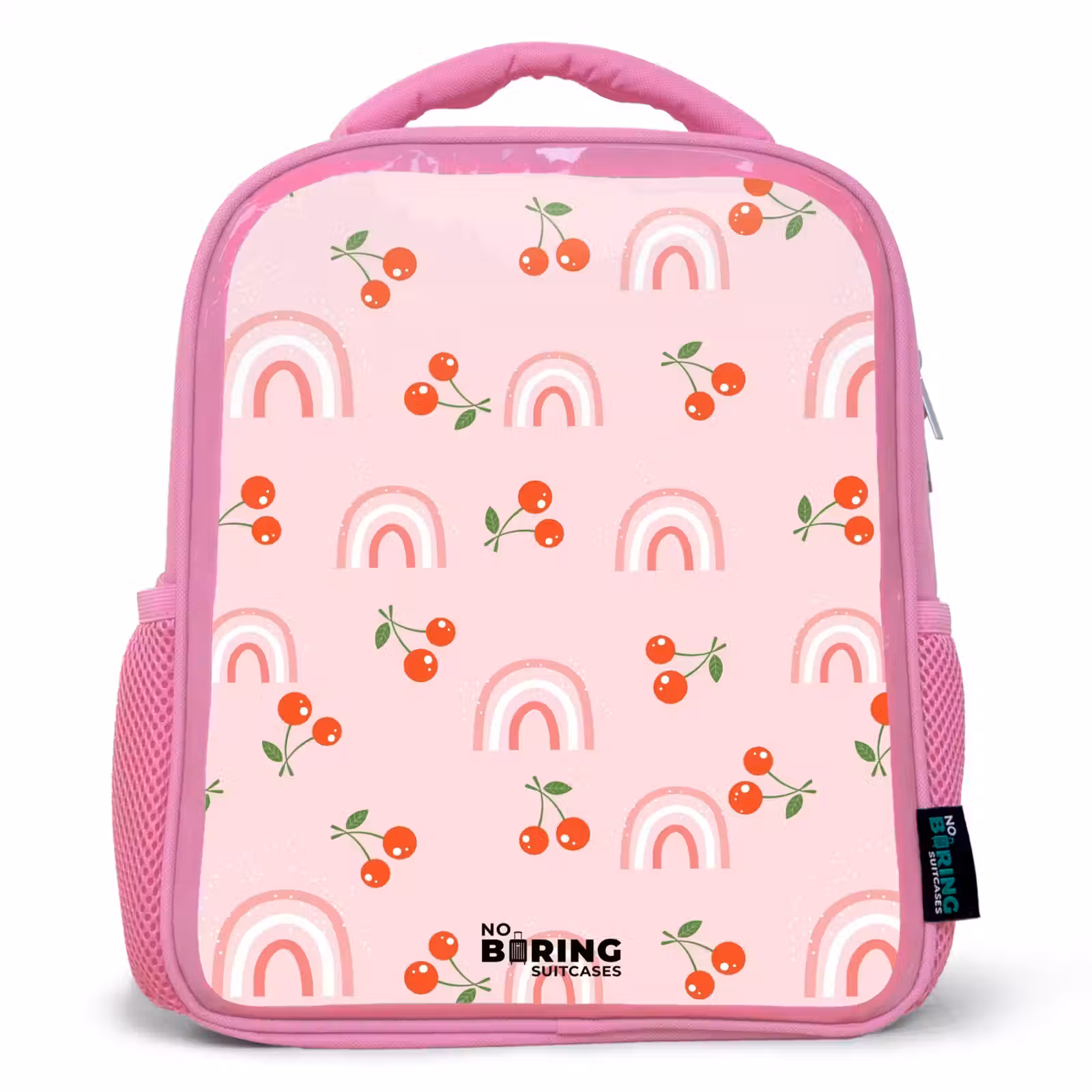 Kinderrugzak - Roze - Roze met regenboog en kersen patroon — 1