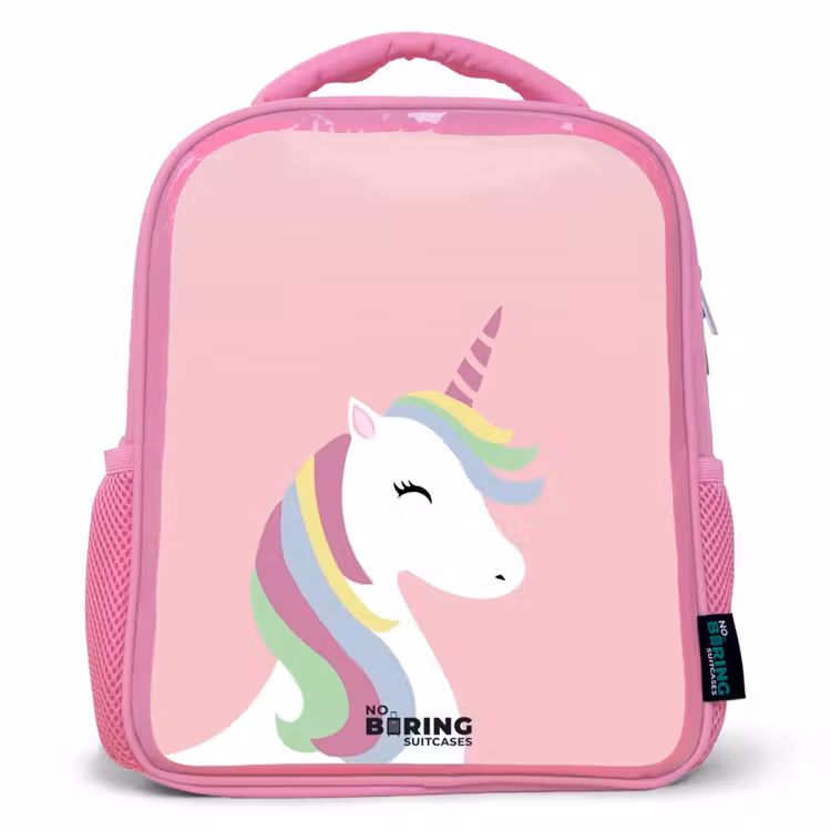 Kinderrugzak - Roze - Cartoon unicorn met regenboogmanen — 1