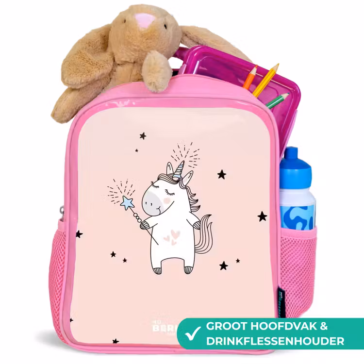 Kinderrugzak - Roze - Getekende eenhoorn met toverstaf — 2