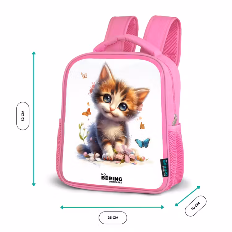 Kinderrugzak - Roze - Portret van een kitten omringd door vlinders — 3