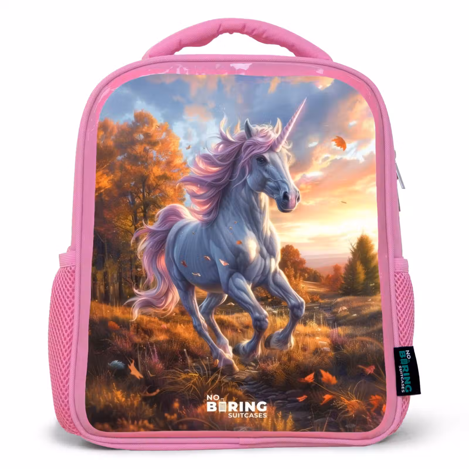 Kinderrugzak - Roze - Galopperende Eenhoorn in Herfstwereld — 1