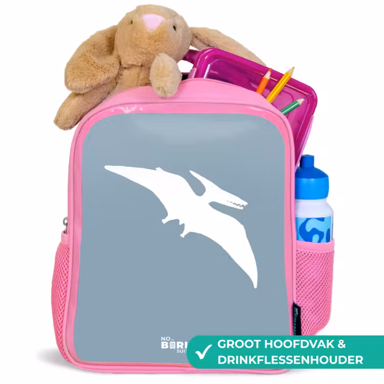 Kinderrugzak - Roze - Blauw met Pteranodon dino — 2