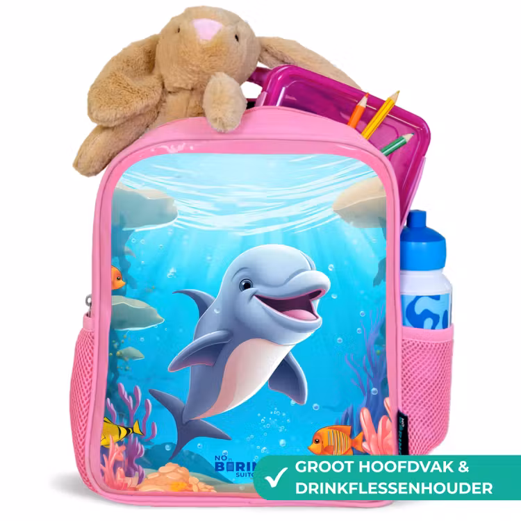 Kinderrugzak - Roze - Dolfijn met tropische vissen en koraal — 2