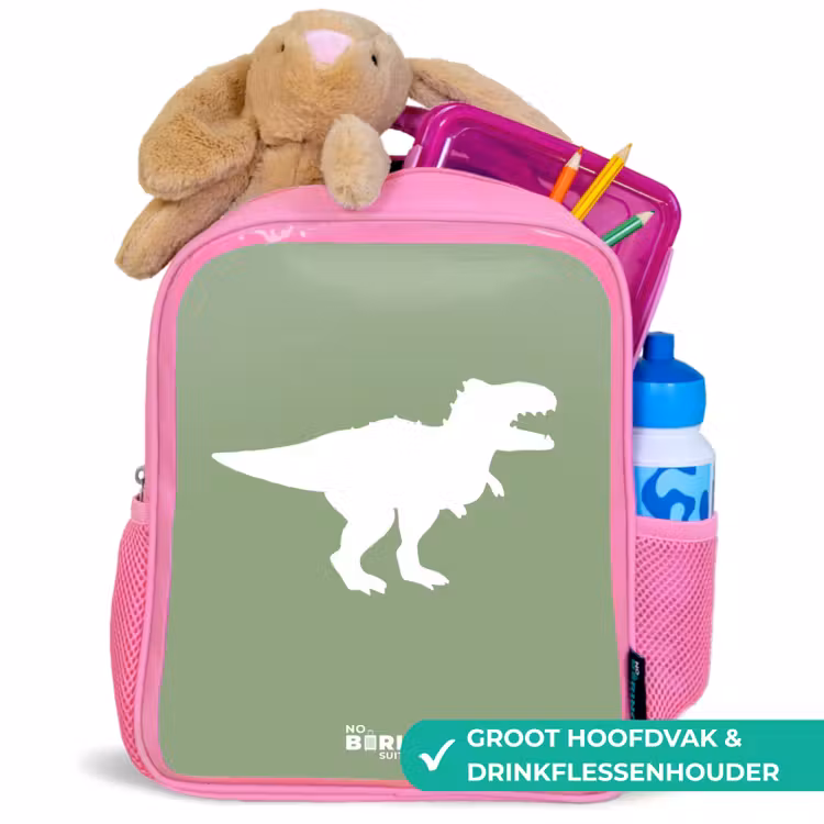 Kinderrugzak - Roze - Groen met T-rex dino — 2