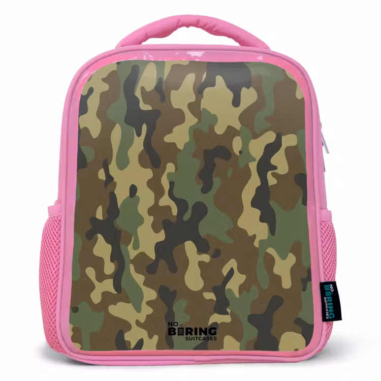 Kinderrugzak - Roze - Groene camouflage met zandkleur — 1