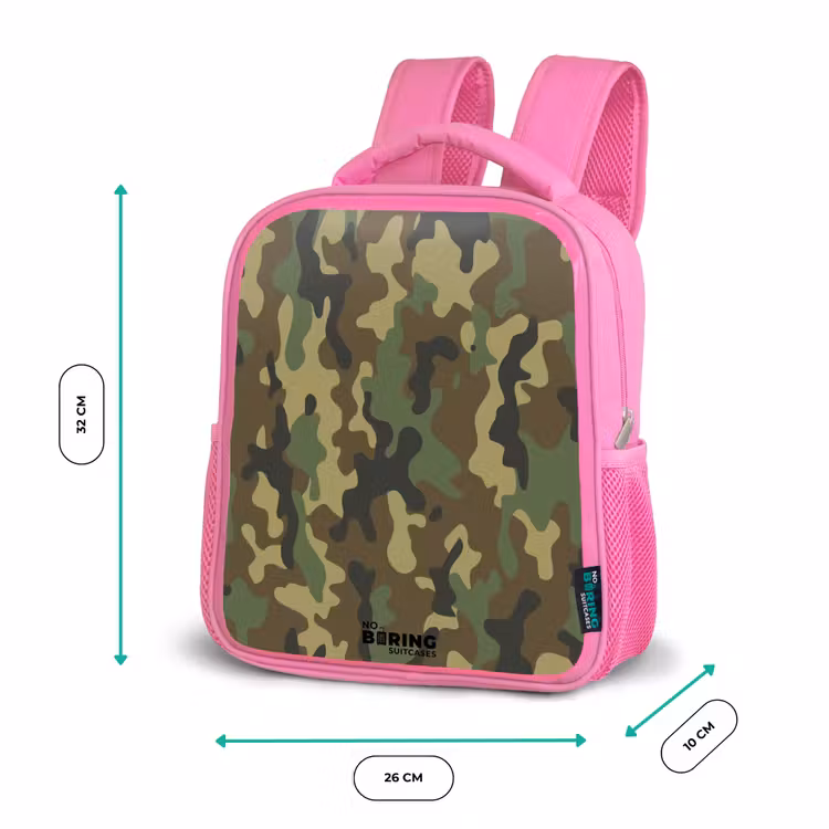 Kinderrugzak - Roze - Groene camouflage met zandkleur — 3