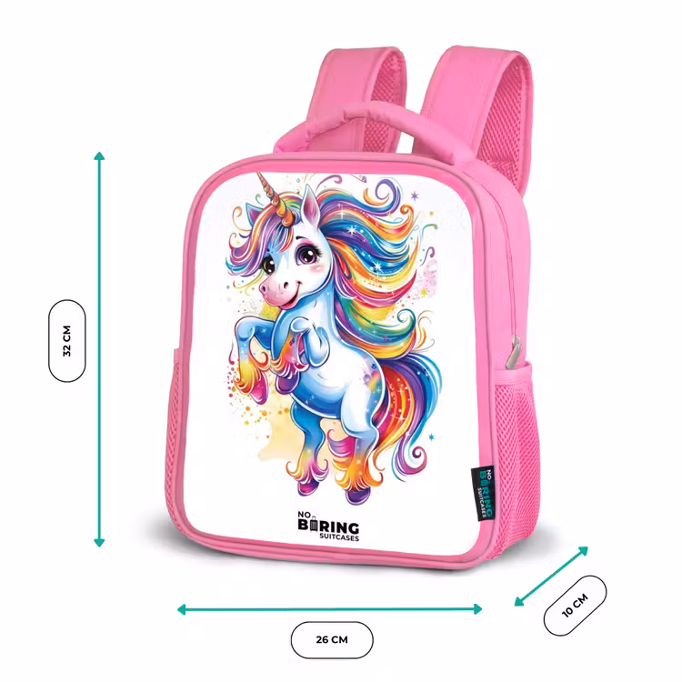 Kinderrugzak - Roze - Steigerende Eenhoorn met Regenboogmanen — 3