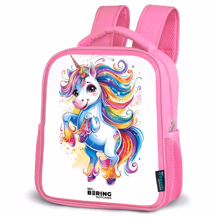Kinderrugzak - Roze - Steigerende Eenhoorn met Regenboogmanen — 6