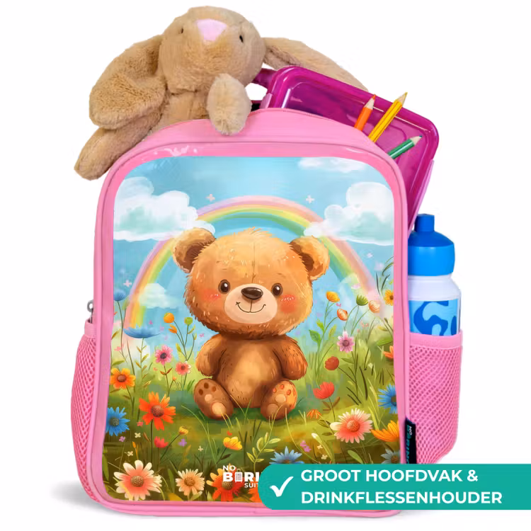 Kinderrugzak - Roze - Teddybeer tussen de bloemen — 2