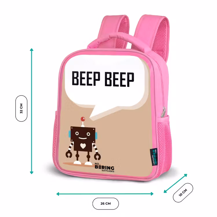 Kinderrugzak - Roze - Donkerbruine robot met een tekst — 3