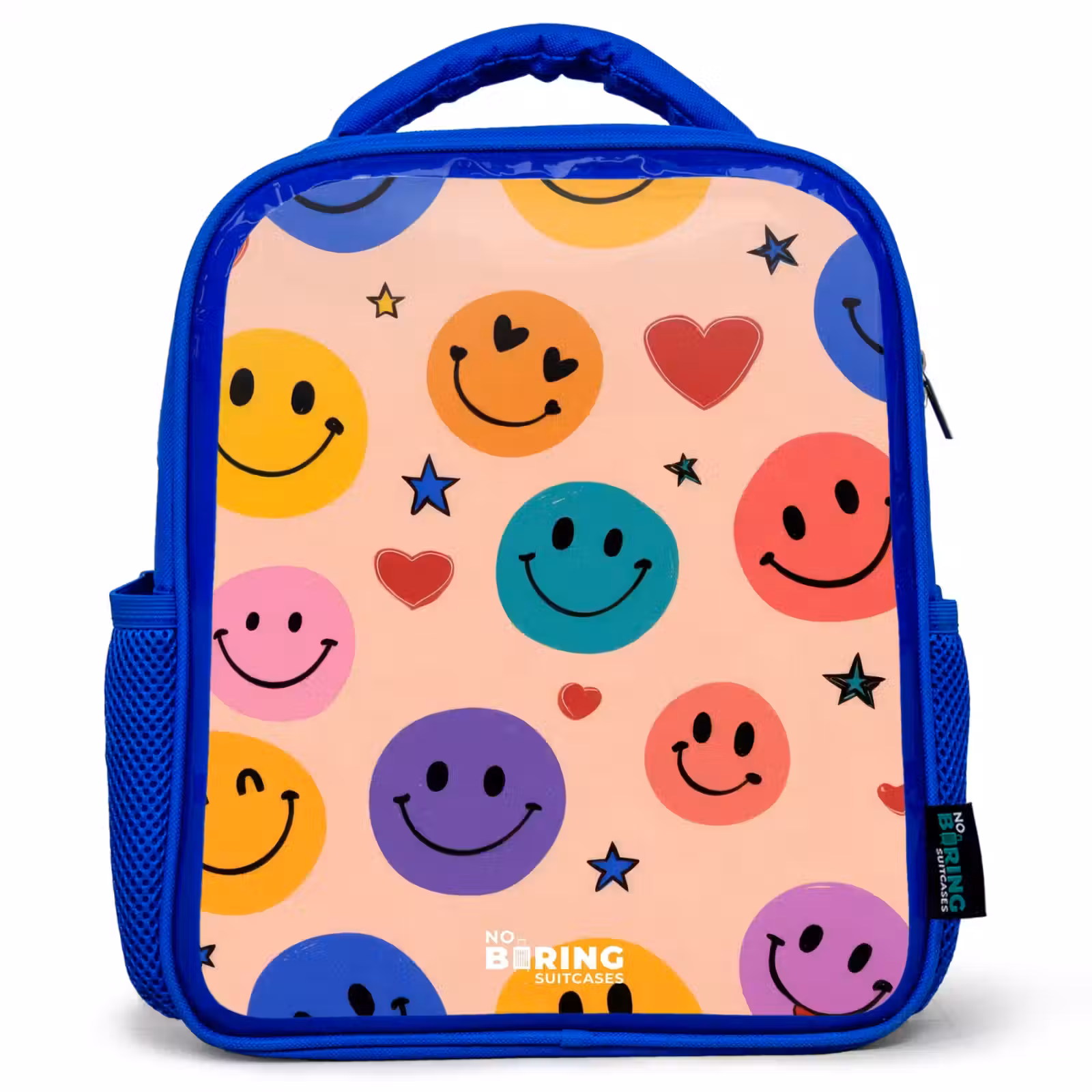 Kinderrugzak met naam - Blauw - Vrolijk Smiley-patroon — 1