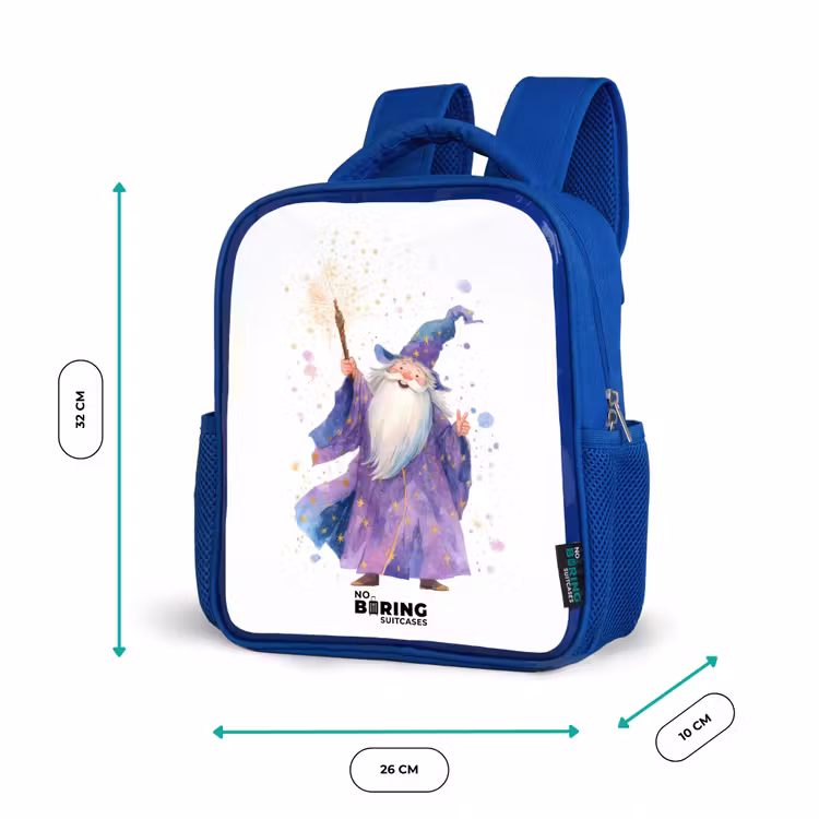 Kinderrugzak met naam - Blauw - Oude tovenaar met staf — 6