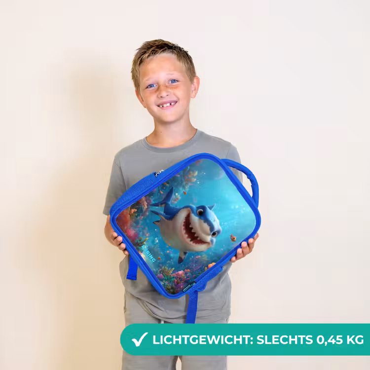 Kinderrugzak met naam - Blauw - Rif - Koraal - Haai - Dier — 2