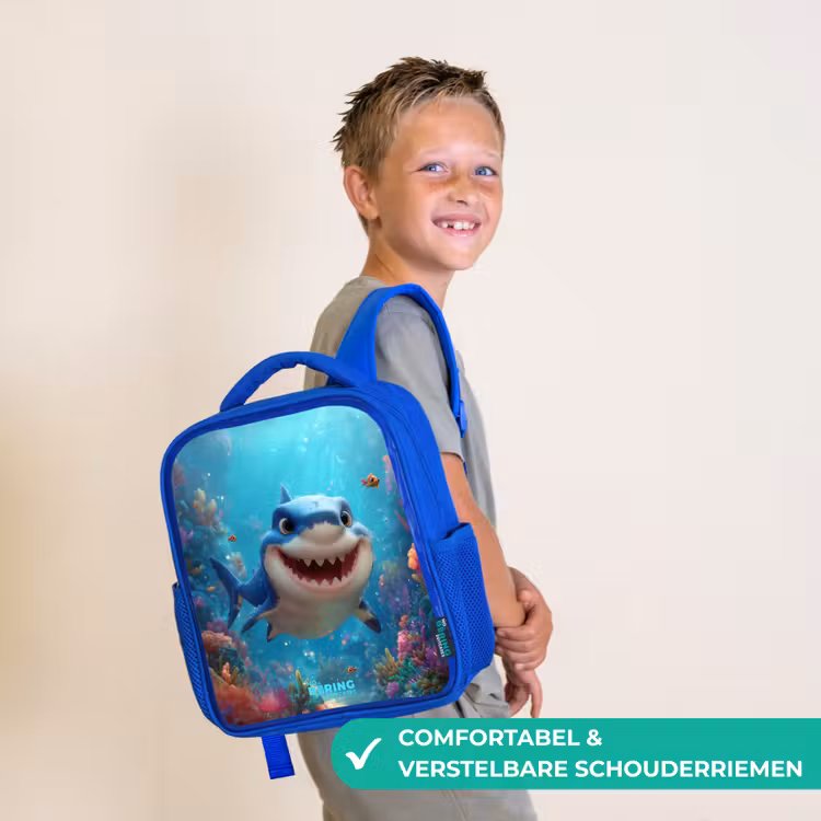 Kinderrugzak met naam - Blauw - Rif - Koraal - Haai - Dier — 4