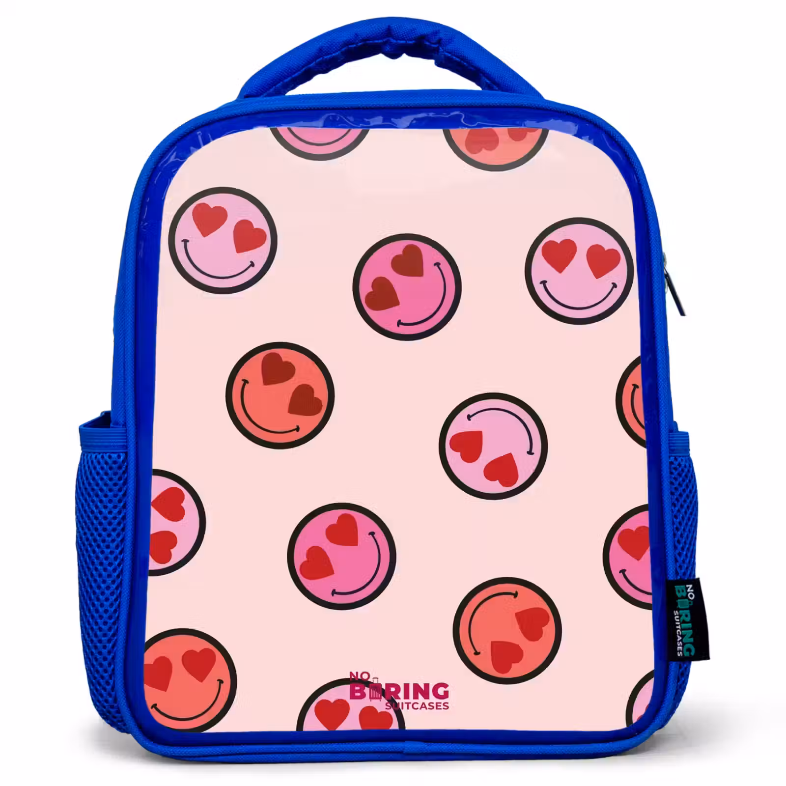 Kinderrugzak met naam - Blauw - Hartje - Smiley - Patroon — 1